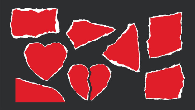 Red & White Ripped Paper Pieces with Torn Edges &ndash; Vector Design