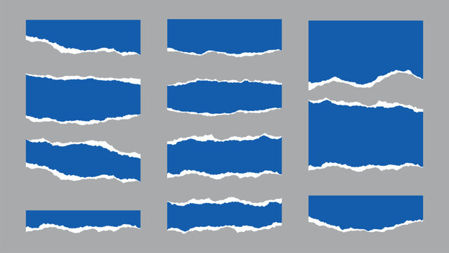 Blue & White Ripped Paper Pieces with Torn Edges &ndash; Vector Design