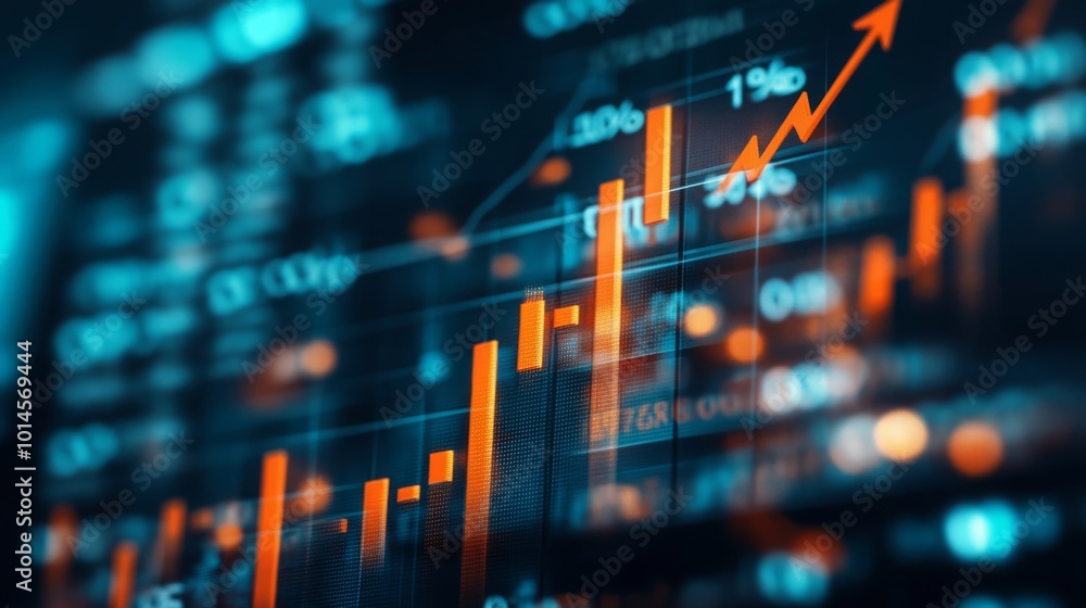 Aufkleber a close-up of a digital stock chart displaying vibrant orange bars and upward trends, indicative of 