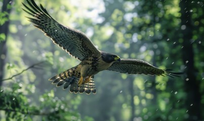 Fototapeta premium Fierce falcon diving toward its prey, 4K hyperrealistic photo.
