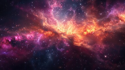 Naklejka premium Illustration of a space cosmic background of supernova nebula and stars, glowing mysterious universe