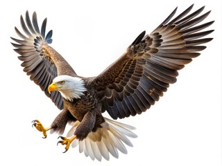 Obraz premium Majestic Bald Eagle in flight, captured in a stunning PNG format against a clean white background, designed using