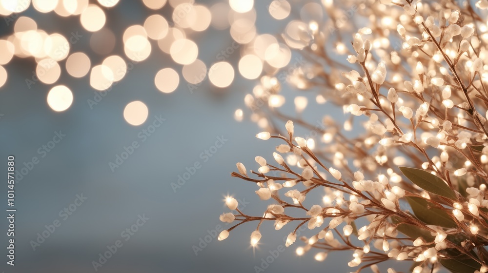 Poster a tree with lights on it is the main focus of the image. the lights on the tree create a warm and in