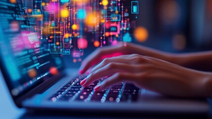 Obraz premium Close-up of Hands Typing on a Laptop