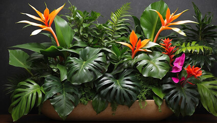 Lush Tropical Indoor Plant Arrangement