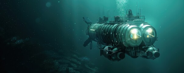 Deep-sea exploration vehicle diving into the abyss, 4K hyperrealistic photo