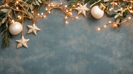 A blue background with white stars and white balls. The stars are placed in the middle of the background and the balls are placed on the right side of the background