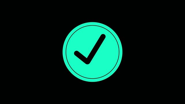 black checkmark animation and double check icon. Yes tick. Correct check mark symbol. Yes sign. Animation of neon check mark icon. cyan color tick mark icon animation. 