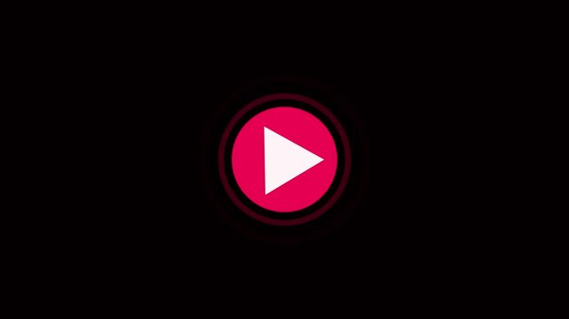 Video, audio neon play button icon animation. glowing play button animation. Press to play.  glowing play button animation. Press to play. On black background.Video, audio neon play button icon animat