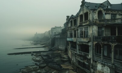 Haunting specter of a forgotten seaside resort, 4K hyperrealistic photo