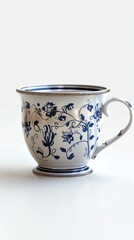 Traditional ceramic teacup, white background, 4K hyperrealistic photo