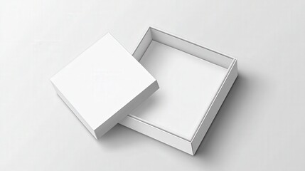 Realistic box top view. Open white package mockup, cardboard closed gift box blank paper pack. Square container vector design template