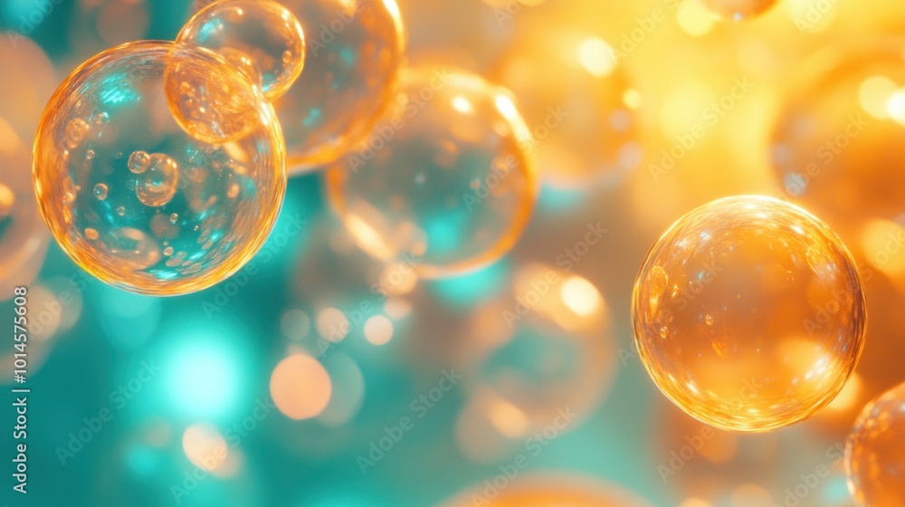 Poster abstract image of colorful bubbles floating in a vibrant background.