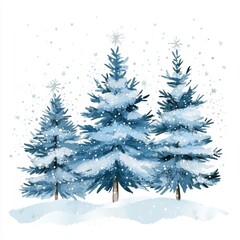 Obraz premium Watercolor Painting of Snowy Pine Trees in Winter Wonderland