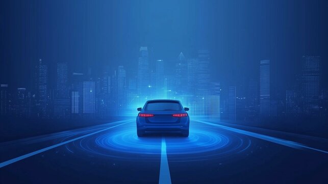 Futuristic driver less smart autonomous car with radar signal system on road