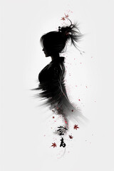 Fototapeta premium A graceful female silhouette in a Sumi-e ink painting, blending minimalism with Zen aesthetics. Delicate and expressive, perfect for interior design, art prints, branding, and meditation artwork