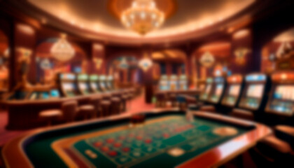 Slot machine area in a high-end casino, featuring rows of gaming machines under warm lighting, creating an inviting yet intense gambling experience