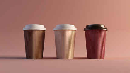Three coffee cups with different colors and designs