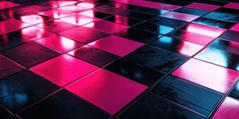 Black and Pink Checkered Floor with Pink Lights