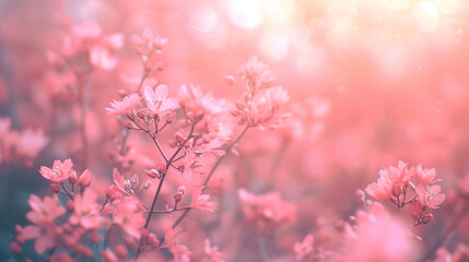 Naklejka premium A field of pink flowers with a soft, pastel color palette