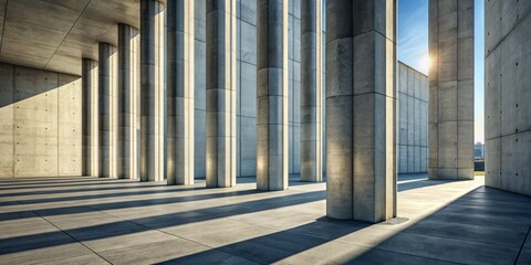 Shadows cast by concrete walls and cement columns add depth to urban architecture, sparking creativity and inspiration