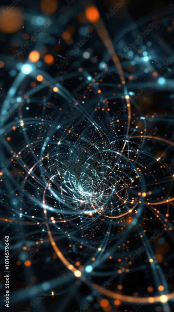 Poster abstract digital swirl of light and particles in a cosmic space environment.