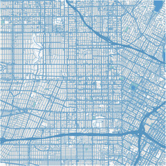 Map of Koreatown in California in a professional blue style. Contains layered vector with roads water, parks, etc.