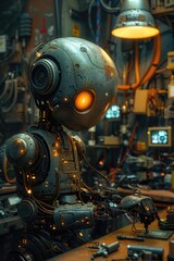 Fototapeta premium Rusty Robot Working in Workshop