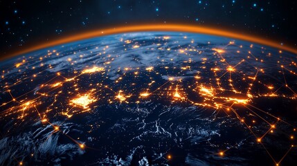 Graphic depicting the world wide web concept, featuring a network of nodes and connections illustrating global communication.