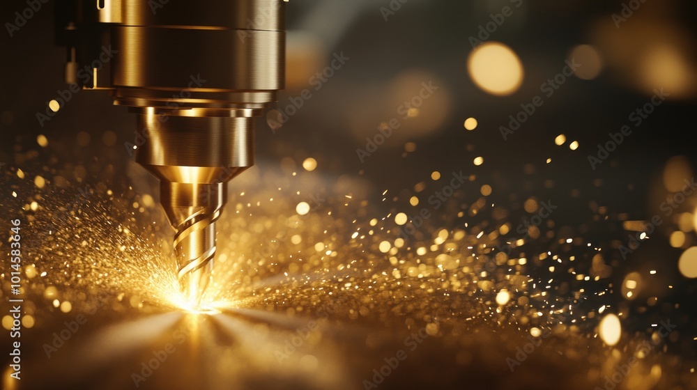 Poster a close-up of a precision milling machine creating sparks during metalwork.
