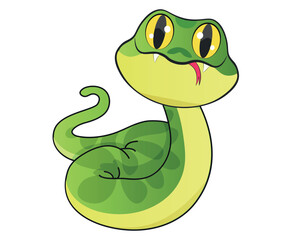 green snake cartoon style children's illustration