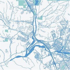 Map of Valencia in California in a professional blue style. Contains layered vector with roads water, parks, etc.