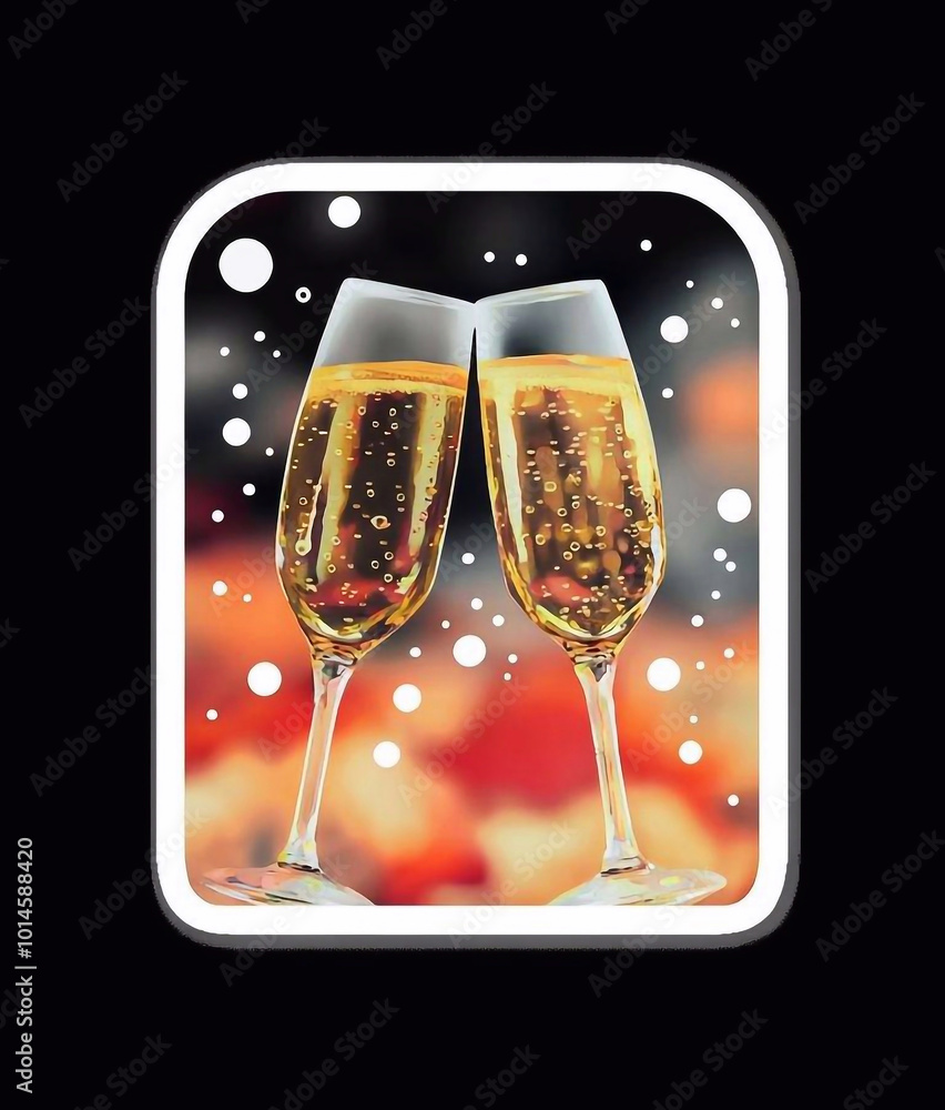 Sticker two glasses of champagne and a glass