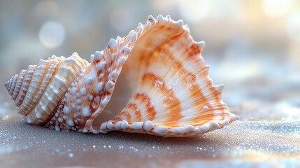 Single Seashell on a Smooth Sandy Background Ideal for Beach-Themed Designs