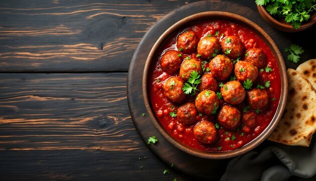Dawood Basha Egyptian Meatballs in Tomato Sauce Garnished with Parsley (Egyptian Cuisine)