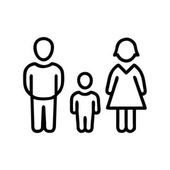 Outline icons of family groups with parents and child on white background