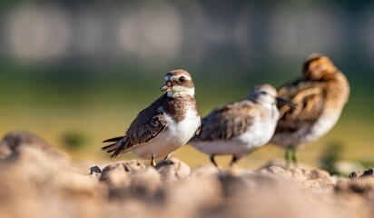 Common Ringed Plover (Charadrius hiaticula), Dunlin (Calidris alpina) and Common Snipe (Gallinago gallinago) are seen together on the shore of Kabakli pond.