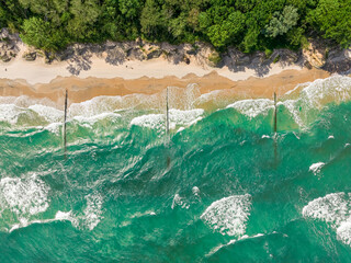 Stormy waves on Baltic sea. Aerial view of wildlife, Poland