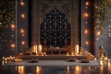 Fototapeta premium A beautifully arranged space for a cultural or festive gathering with decorative elements.