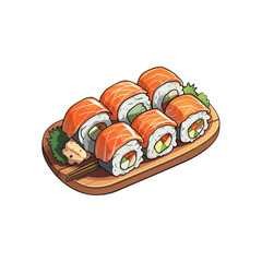 A plate of delectable sushi is presented for consumption. Perfect for food blogs, restaurant advertising, and designing sushi menus. Generative AI