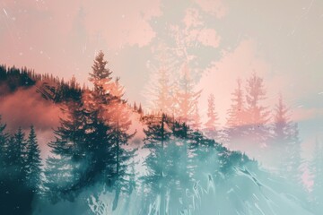 Lofi background featuring double exposure nature themes.