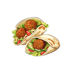 Falafel sandwich filled with lettuce, cucumber, tomato, and savory sauce, perfect for food blogs, menus, and social media posts. Generative AI