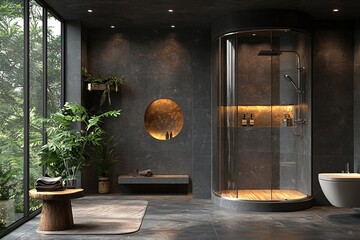 Modern Gray Bathroom with Elegant Plant Accents