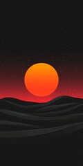 Obraz premium A black and orange sunset with a large sun in the sky. The sun is surrounded by a dark sky with stars
