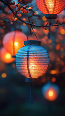Beautiful decorative lanterns glowing softly, creating a warm and inviting atmosphere for festive celebrations.