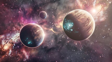 Majestic Universe with Colorful Planets and Sparkling Stars Background