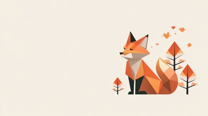 Geometric fox design with triangular shapes on a plain minimalist background