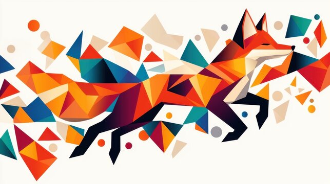 Geometric fox design with triangular shapes on a plain minimalist background