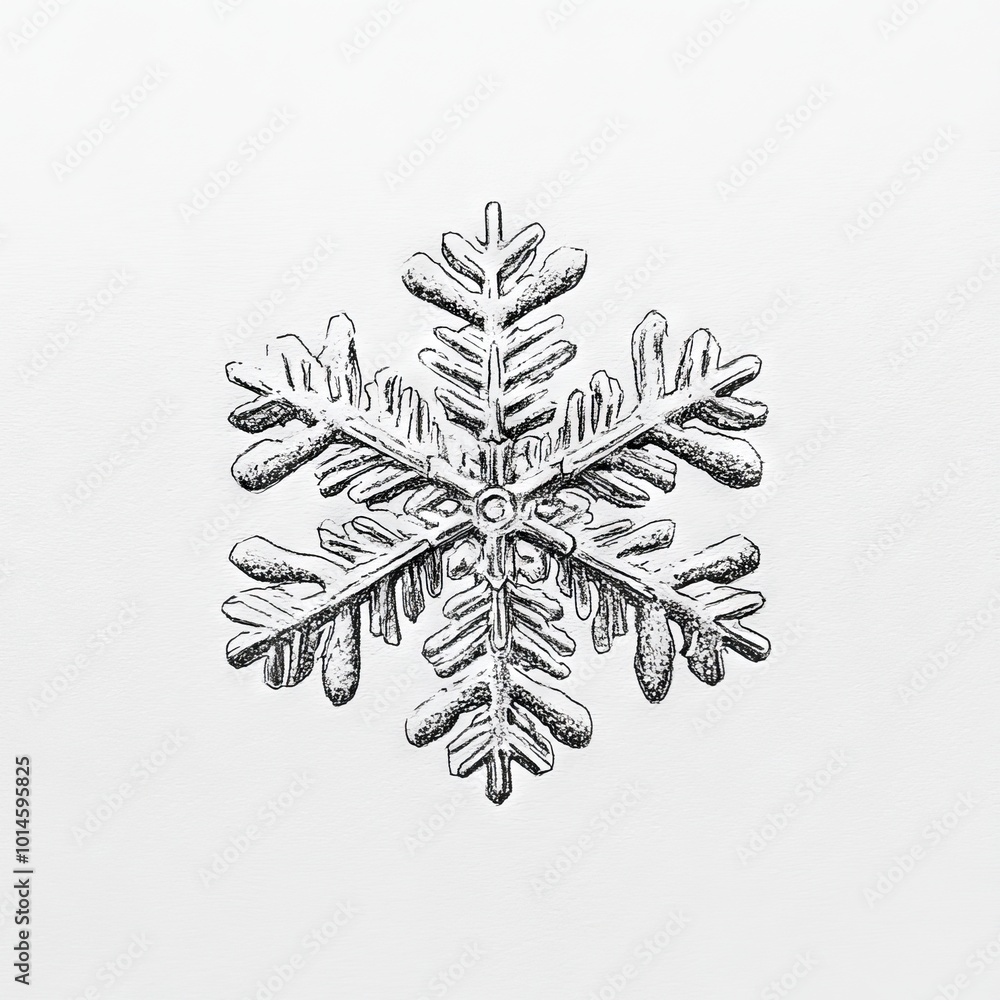 Poster a snowflake is drawn in black and white. the snowflake is the main focus of the image