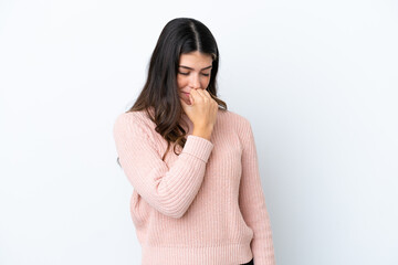 Young Italian woman isolated on white background having doubts